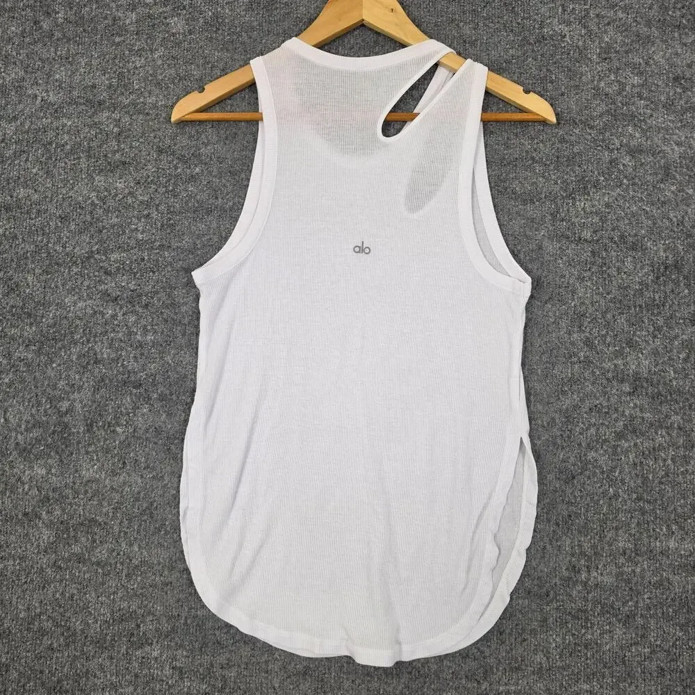 Alo Yoga Tank Womens XS Ribbed White Peak Tank Top Racerback Lightweight Yoga